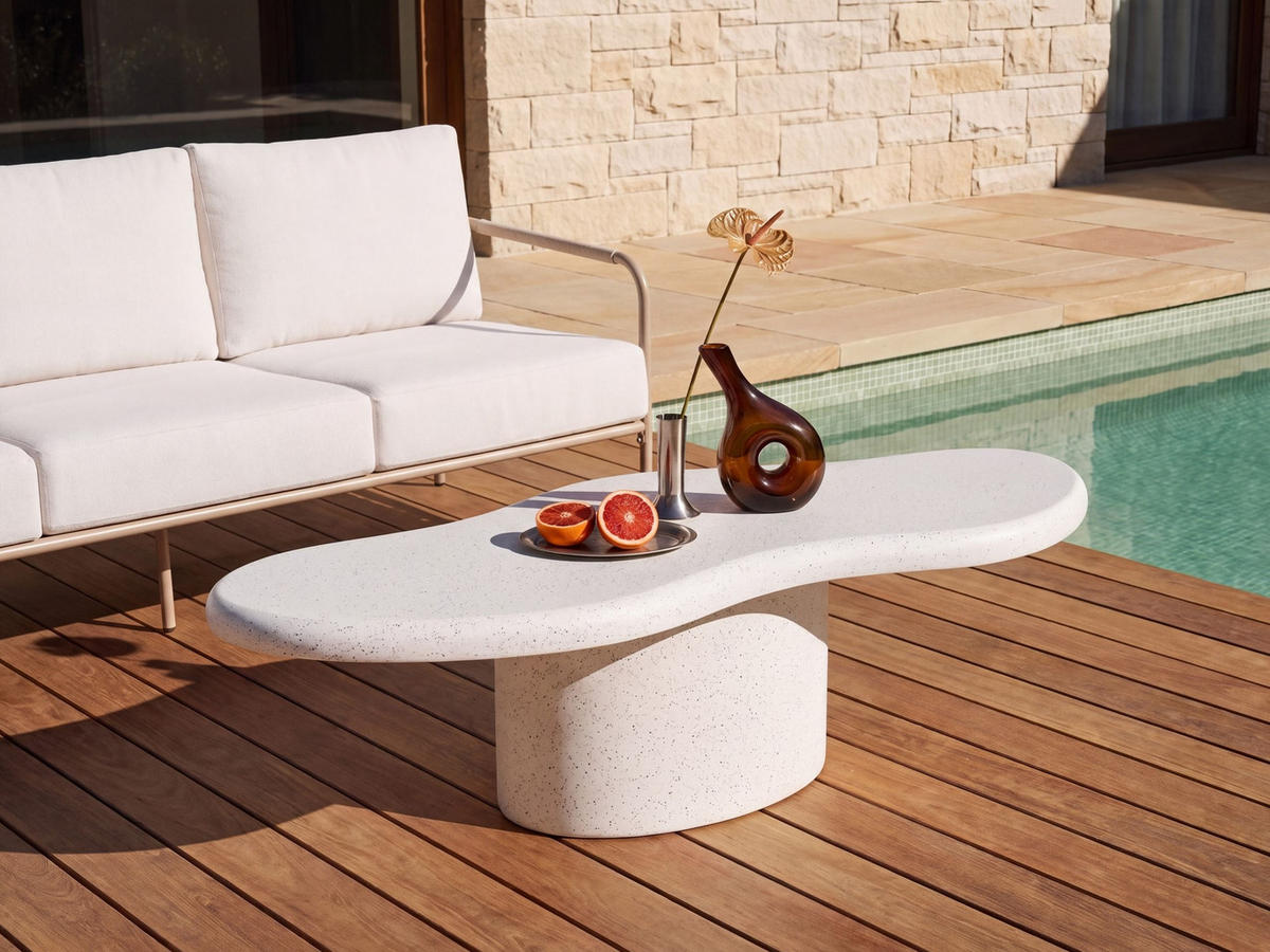 COUCHTISCH 57/120 cm Terrazzo Optik Weiß Conza - Weiß, Keramik (57/120/34cm) - Beliani
