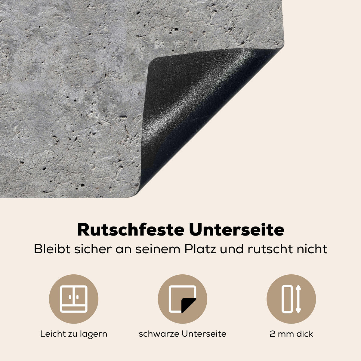 HERDABDECKPLATTE Beton - Schiefer - Grau - Struktur aus Beton Herdabdeckung Induktionsfeld 70x52 cm - Hellgrau, Kunststoff (70/52/0.2cm) - MuchoWow