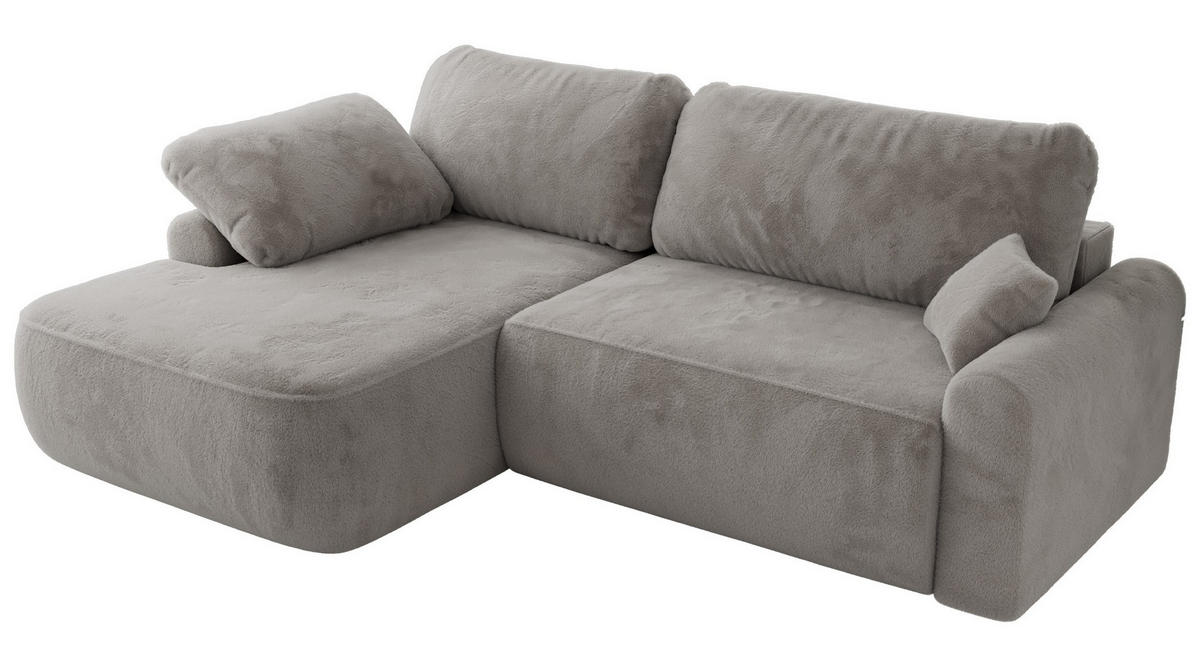 ECKSCHLAFSOFA CUBO L Hellgrau Plüsch - links - Hellgrau/Schwarz, Kunststoff/Textil (273/187cm) - MKS