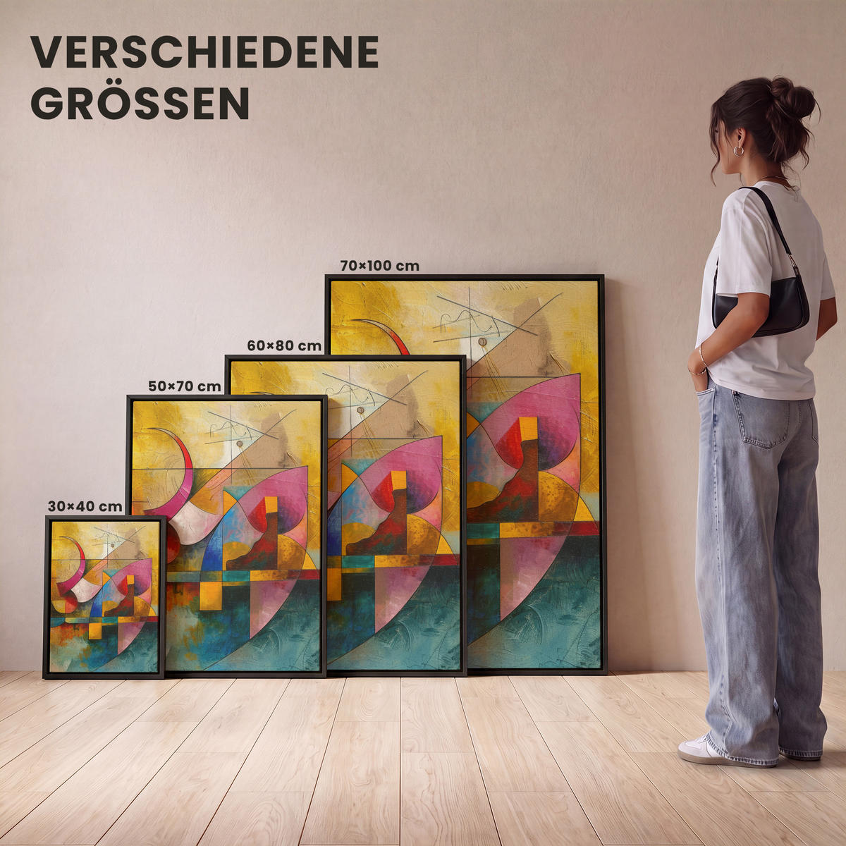 LEINWAND Bilder mit Rahmen - Kunst - Abstrakt - Modern - 50x70 - Gelb, Textil (50/70cm) - MuchoWow