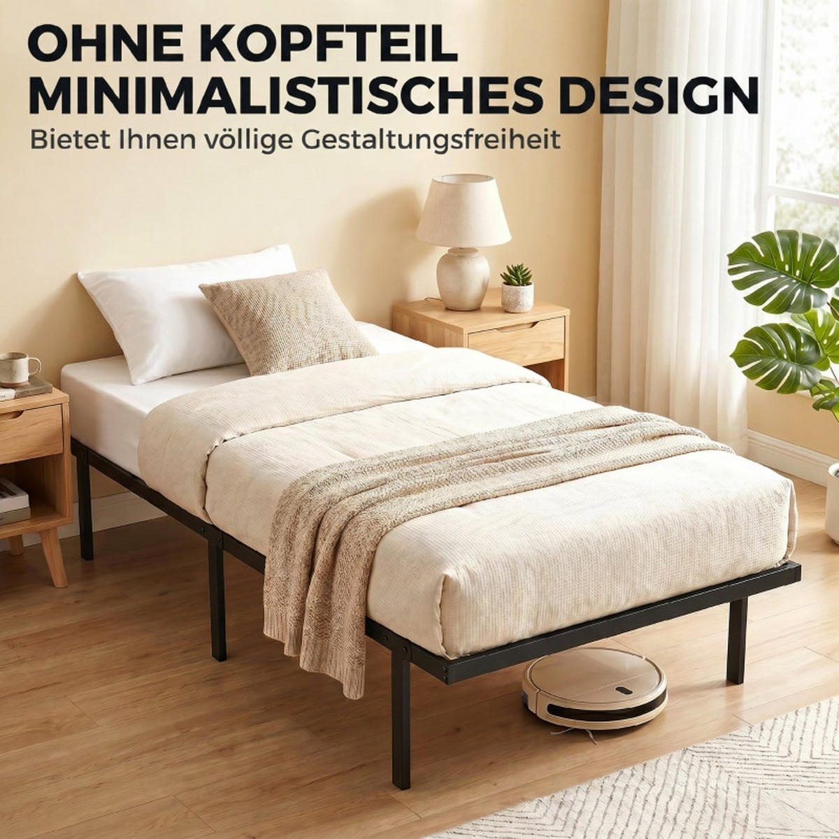 BETTGESTELL 90/200 cm DE-32878 mit Stauraum und Lattenrost Schwarz - Schwarz, Metall (90/200cm) - ComfortXL