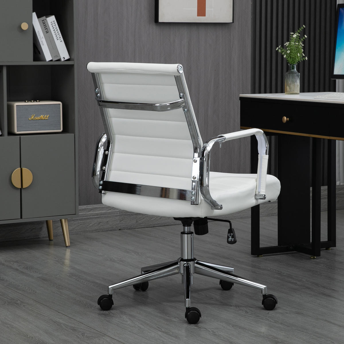 SCHREIBTISCHSTUHL OFFICE COMFORT LB Kunstleder Weiß - Silberfarben/Weiß, Textil/Metall (56/103/64cm) - SVITA