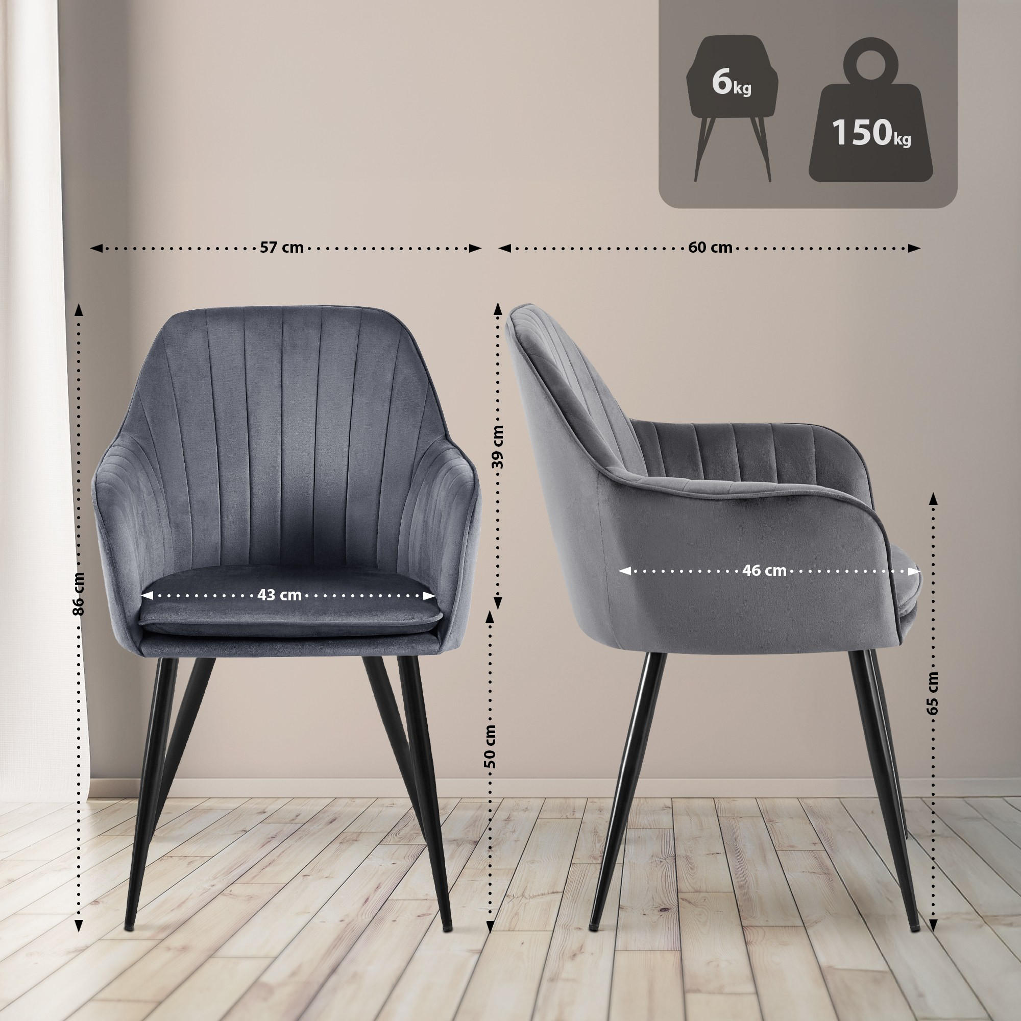 Thumbnail - Deluke Esszimmerstuhl, Dunkelgrau, Textil, 60x57x86 cm, Esszimmer, Stühle, Esszimmerstühle, Vierfußstühle