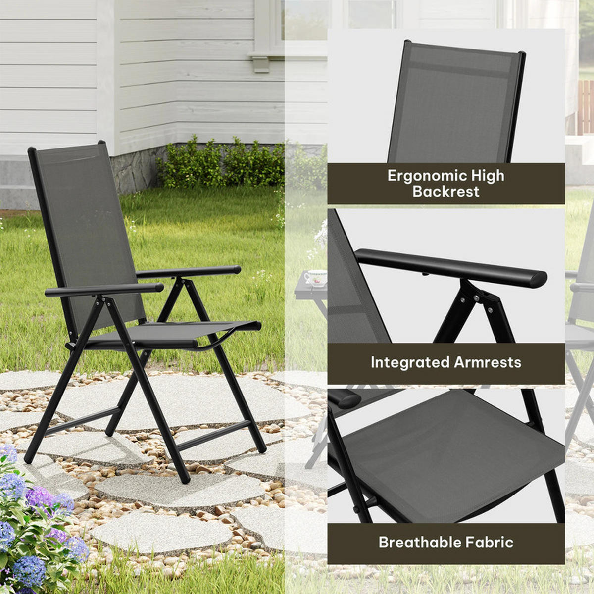 GARTENSTÜHLE, 2er-Set, klappbar, grau - Schwarz/Grau, Metall (48/67cm) - CLTYQ