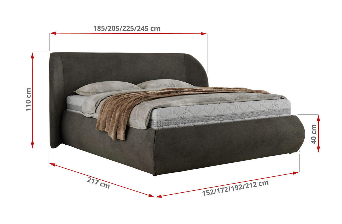 POLSTERBETT CAELA CLASSIC 180/200 - Dunkelgrau Velvet - Pocket-Matratze - Dunkelgrau, Textil (180/200cm) - MKS