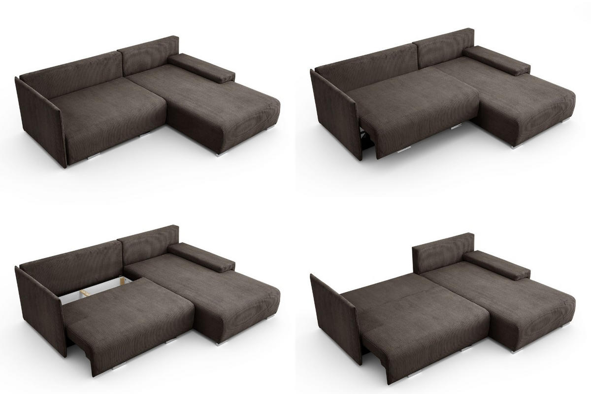 ECKSOFA Lauren L- Form 246 x 188 cm, 4 Sitzer, Bettzeugablage, Sofa, Eckcouch, Cord, rechte Seite, braun - Braun, Kunststoff (246/188cm) - Margaret Hadas24