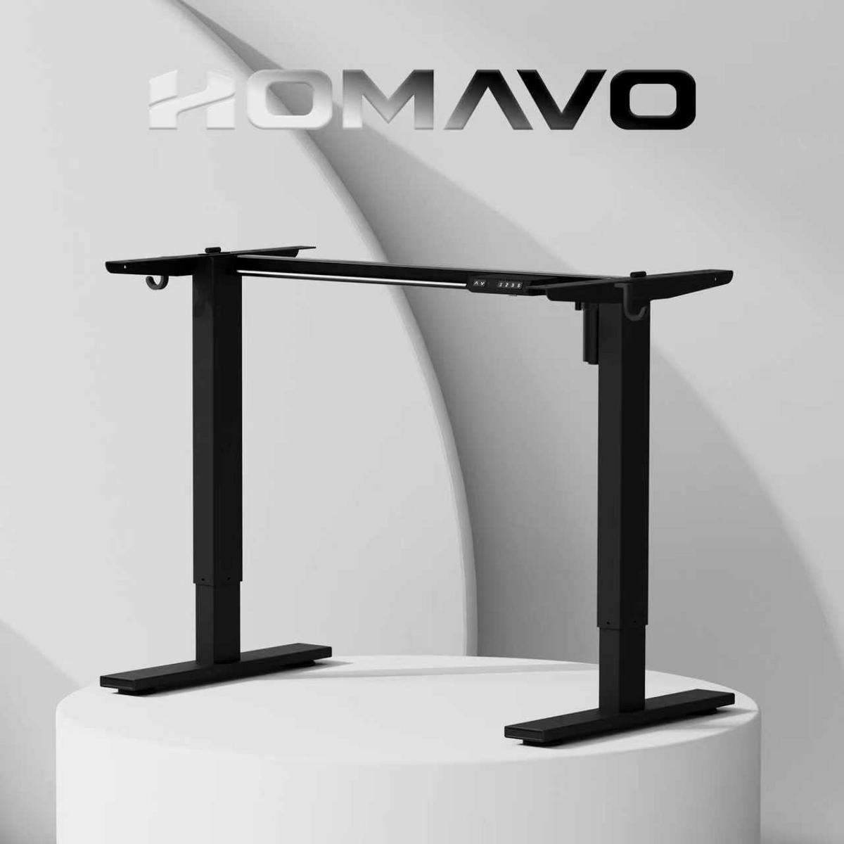 SCHREIBTISCHGESTELL elektrisch höhenverstellbar, 69–117 cm, Memory-Funktion, Antikollision, USB-A & Type-C, für Tischplatten 100–180 cm x 50–80 cm - Schwarz, Metall (120/60/69cm) - HOMAVO