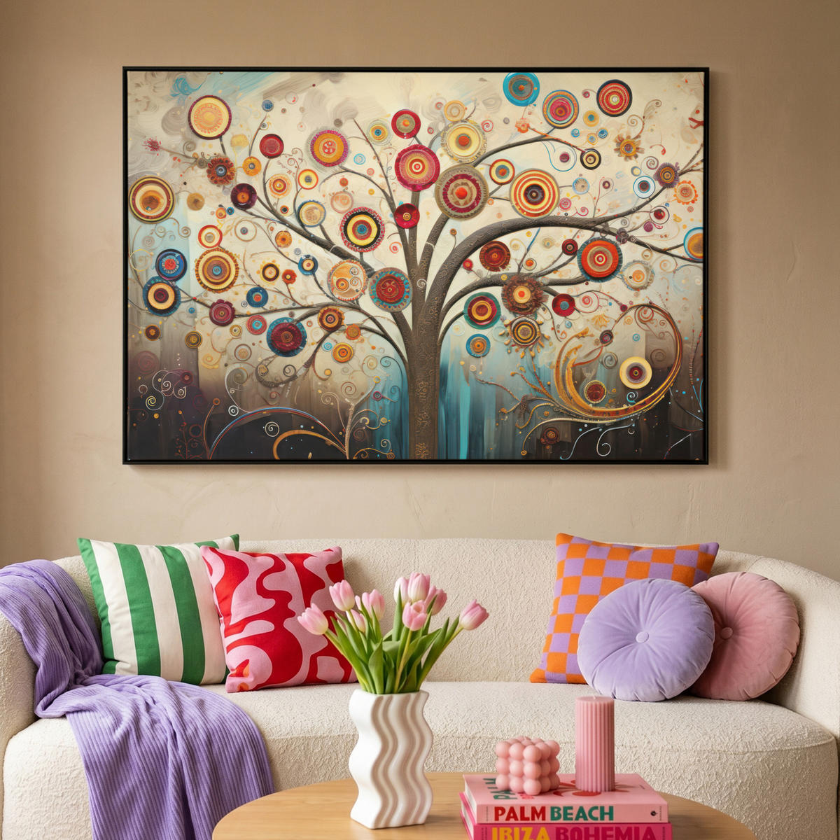 LEINWAND Bilder mit Rahmen - Baum - Baum des Lebens - Farbe - 120x80 - Braun, Textil (120/80cm) - MuchoWow