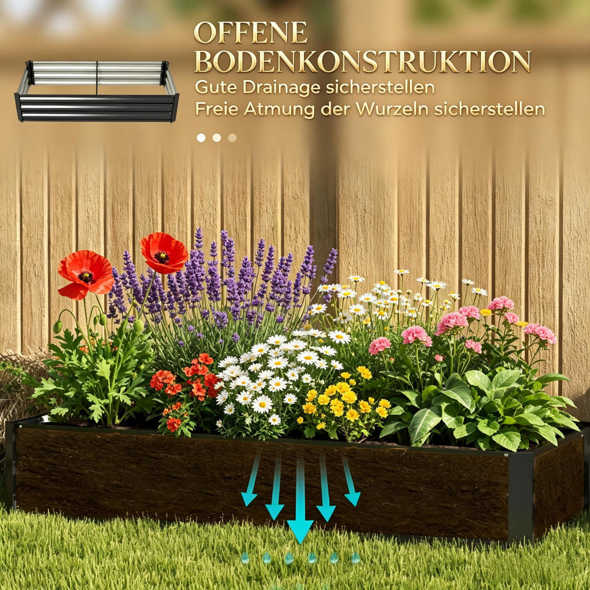 HOCHBEET 150/70/30 cm Schwarz mit Sicherheitsrand und offenem Boden - Schwarz, Metall (70/30/150cm) - Oxeza