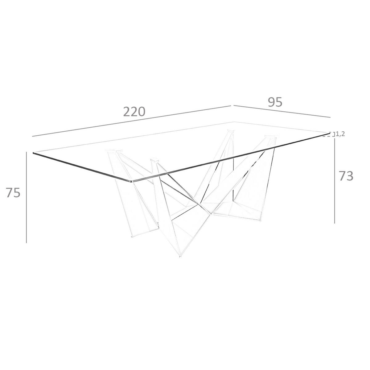 ESSTISCH Esstisch Rechteckig gehärtetes Glas aus verchromter Stahl 220/95/75 cm - Edelstahlfarben, Glas (95/220/75cm) - ANGEL CERDA