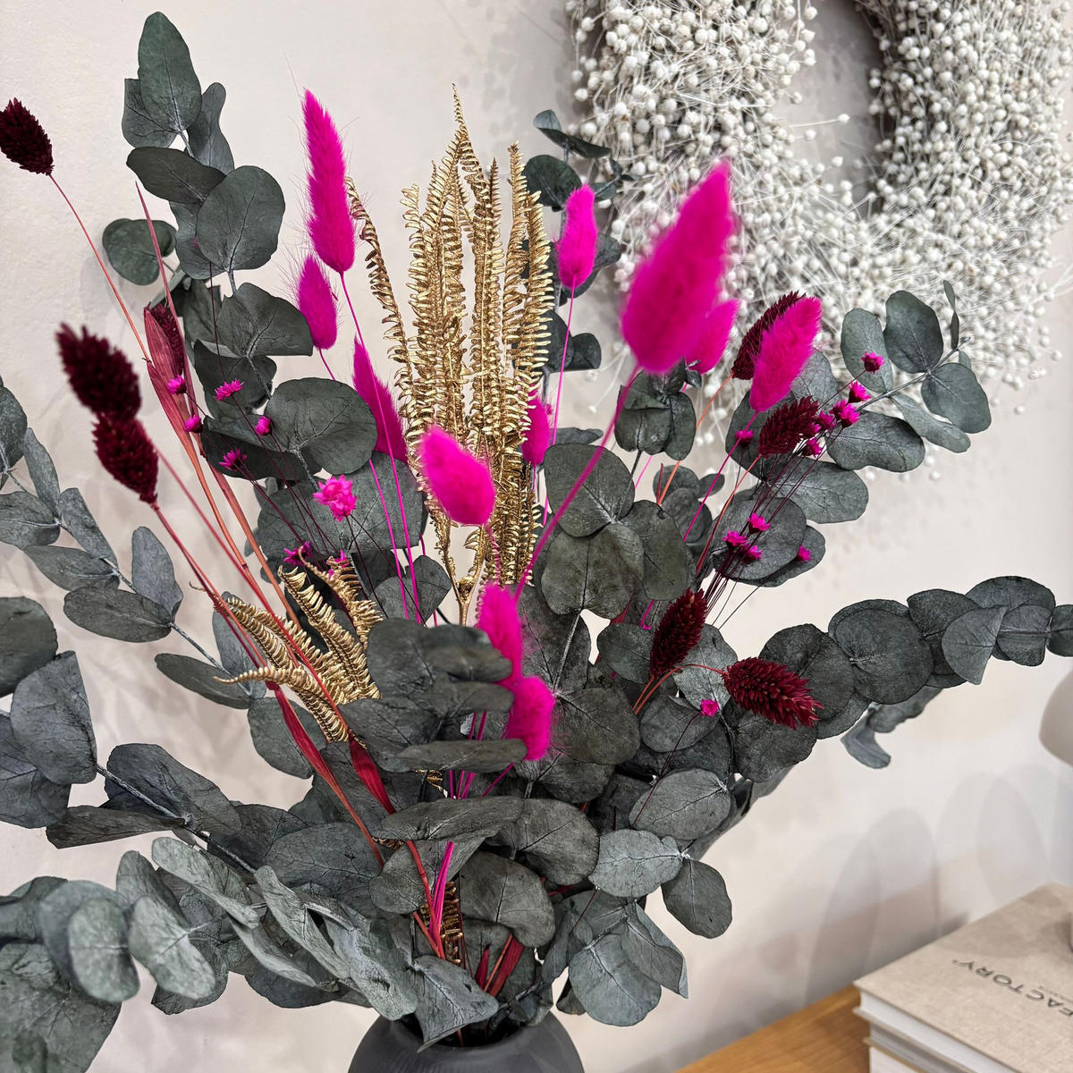TROCKENBLUMENSTRAUSS "Frost & Fuchsia" in grün pink - 50 cm - Grün, Naturmaterialien (50cm) - Lykke & You