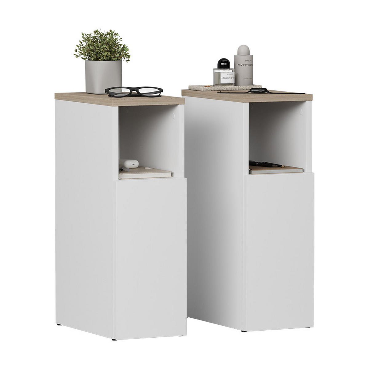 NACHTTISCH Enton Weiß/Sonoma 2er set - Weiß/Sonoma Eiche, Holzwerkstoff (20/59.5/35cm) - Vicco