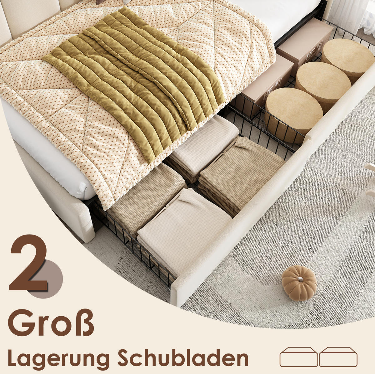 KINDERBETT Polsterbett 90/200 cm aus Samt mit 2 Schubladen Beige - Beige, Textil (90/200cm) - Modenvie