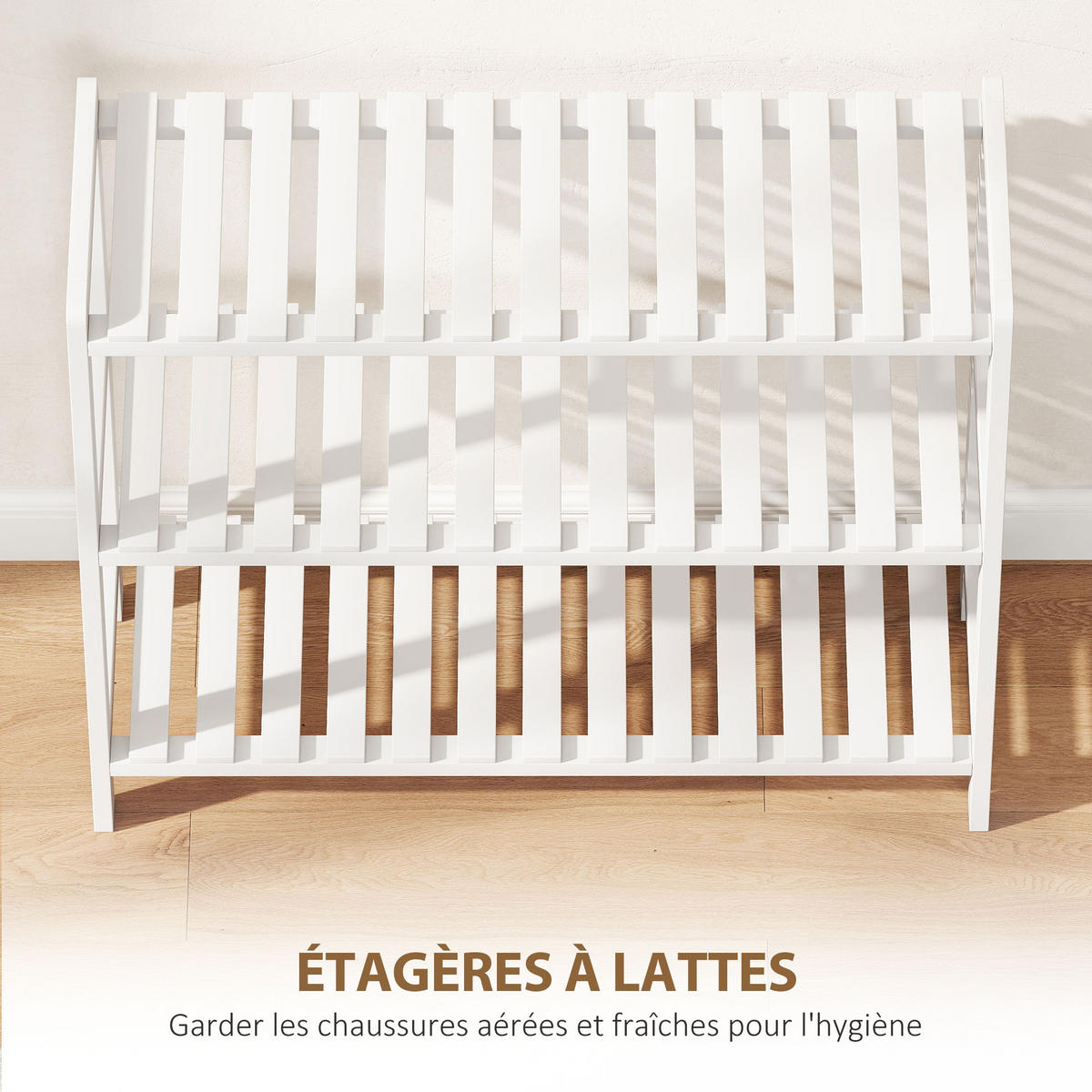 SCHUHREGAL Weiß Kiefernholz MDF offen 3 Ebenen 1 Stück - Weiß, Holz (70/57.5/26cm) - PANGIVO