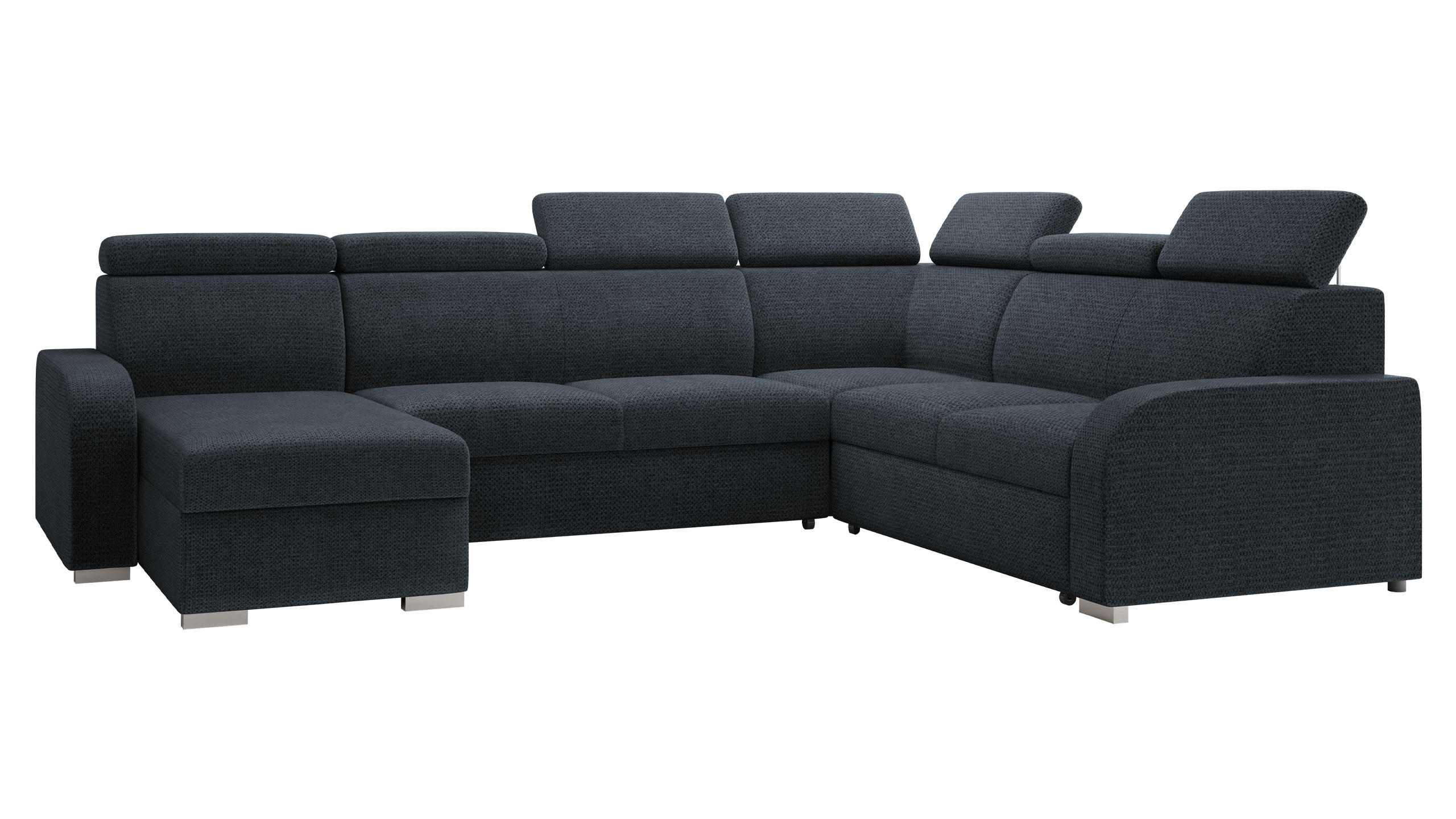 WOHNLANDSCHAFT Oslo 2rR2pLC - Silberfarben/Dunkelblau, Holz/Kunststoff (315/85/250cm) - MIRJAN24