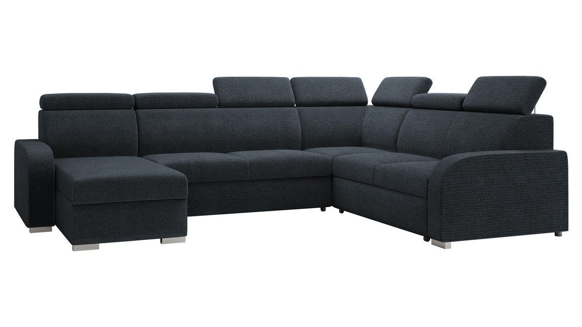 WOHNLANDSCHAFT Oslo 2rR2pLC - Silberfarben/Dunkelblau, Holz/Kunststoff (315/85/250cm) - MIRJAN24