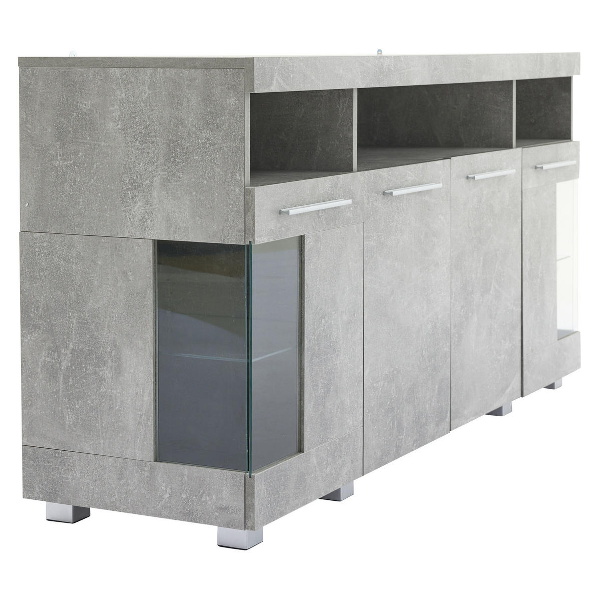 SIDEBOARD 140/40/70 cm Zementgrau aus MDF mit LED-Beleuchtung - Grau, Holzwerkstoff (40/70/140cm) - OKMYHOME