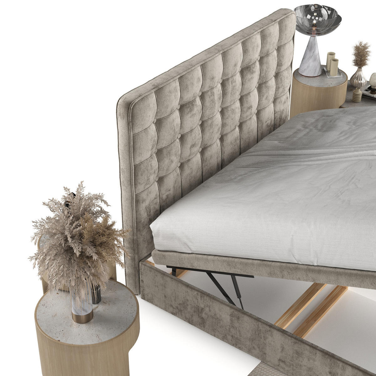 POLSTERBETT Celestia mit Stauraum 140/200 cm Beige im Lotta Stoff - Beige/Schwarz, Holz/Holzwerkstoff (140/200cm) - AltaBeds