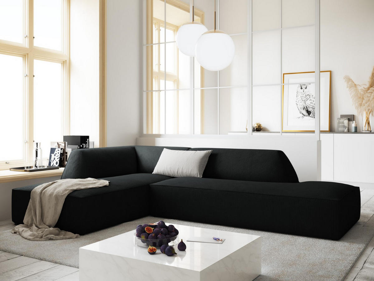 ECKSOFA links Ruby aus Cord schwarz 4 Sitzplätze - Schwarz, Textil (180/273cm) - Micadoni