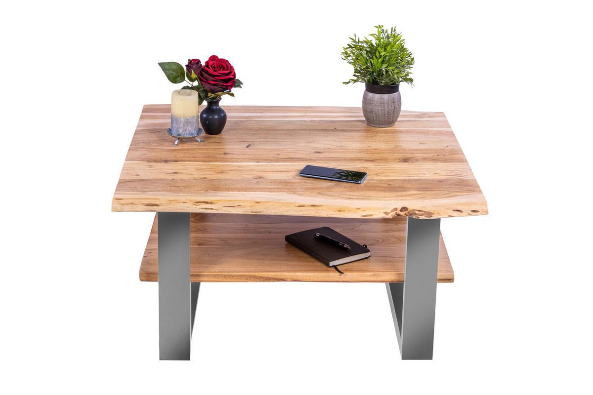 COUCHTISCH PATRICK - Beige/Silberfarben, Holz/Metall (90/90/46cm) - SAM