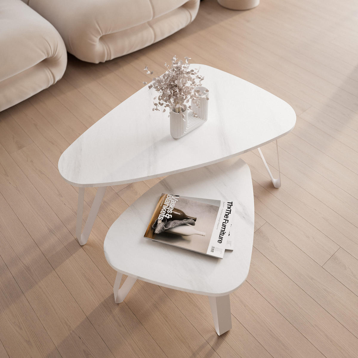 SATZTISCH NOA Stahlgestell, Freiform, Kaschmir / Bianco Marmor - Kaschmir/Weiß, Holzwerkstoff (94/60/42cm) - Idohome