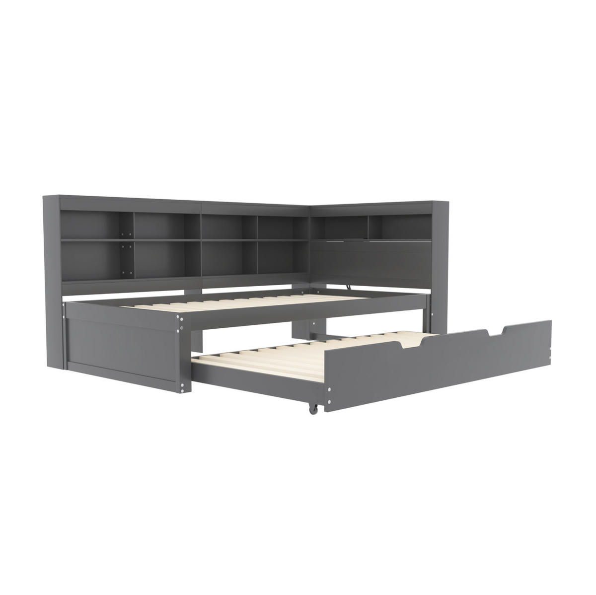AUSZIEHBETT 90/200 cm mit Gästebett 90/190 cm, Grau, mit USB-Anschluss und Stauraum - Grau, Holz (90/200cm) - Flora Grace