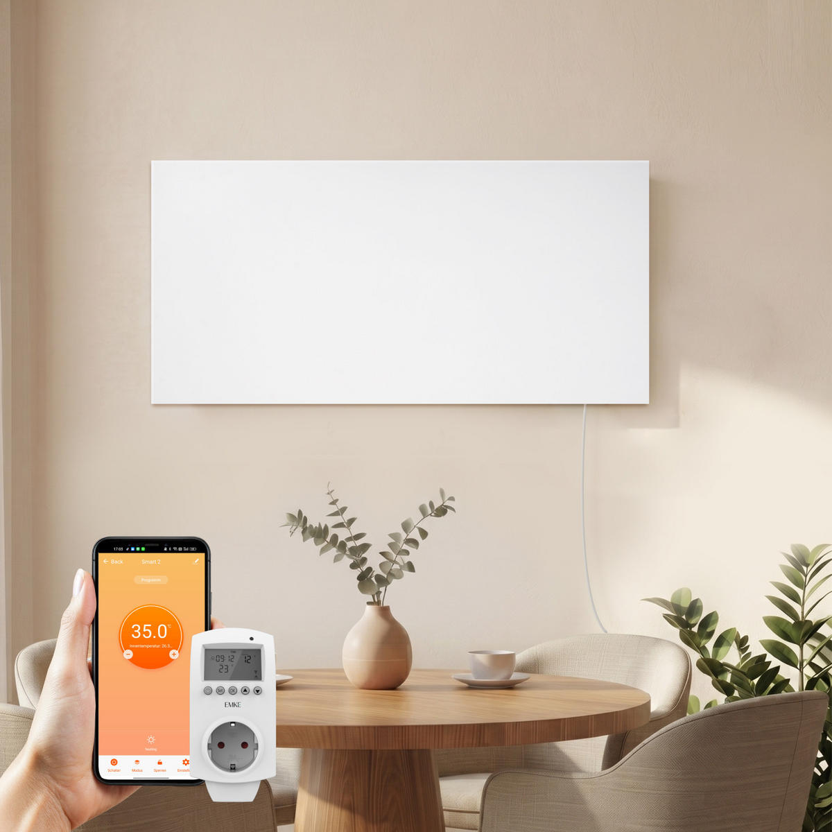 WANDKONVEKTOR Elektrisch mit App Steuerung, Thermostat, 119,5/59,5/1,8 cm - Weiß, Kunststoff/Metall (119.5/59.5/1.8cm) - EMKE
