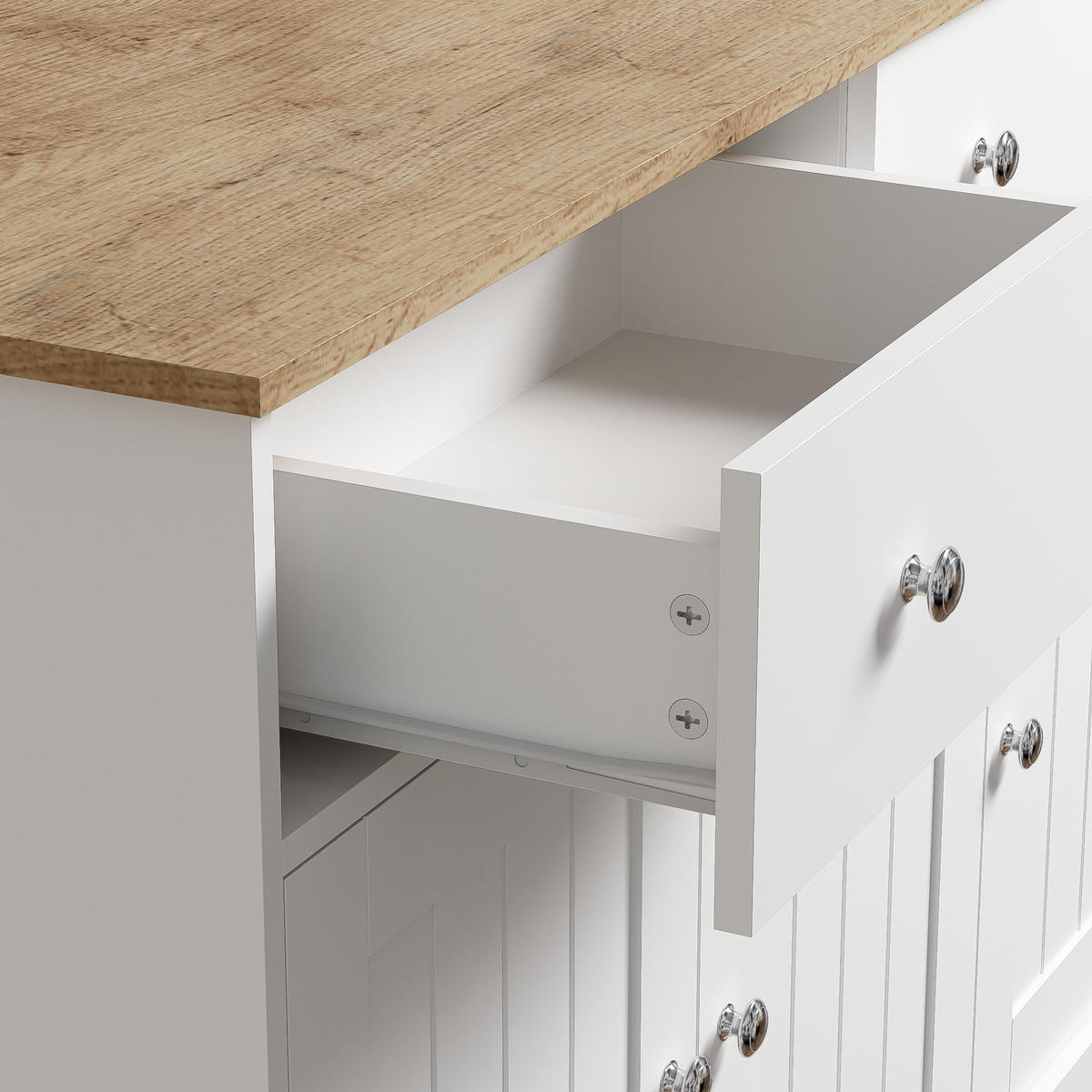 SIDEBOARD in Weiß und Naturfarben Kommode mit gravierter Textur für Wohnzimmer und Esszimmer, B120/T36/H80.5 cm - Weiß, Holzwerkstoff/Metall (120/80.5/36cm) - STILVORA
