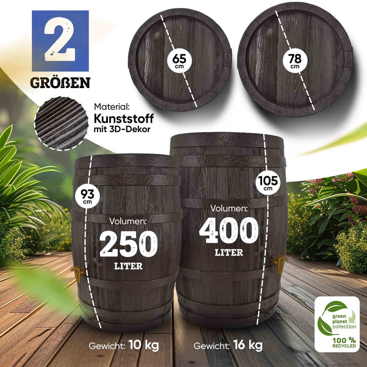 REGENFASS 250 L, dunkelbraun - Braun, Kunststoff (65/93/65cm) - 4rain