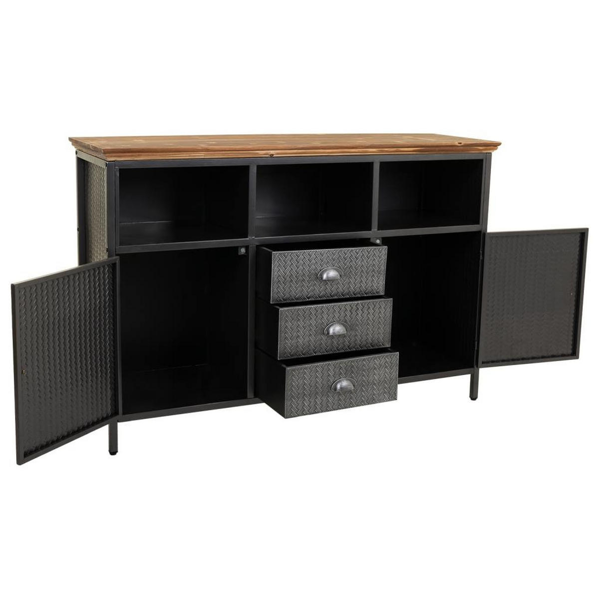 SIDEBOARD aus Metall und Holz, Schwarz, 122x36x83 cm - Multicolor, Metall (121.5/82.5/36cm) - Wanderlust