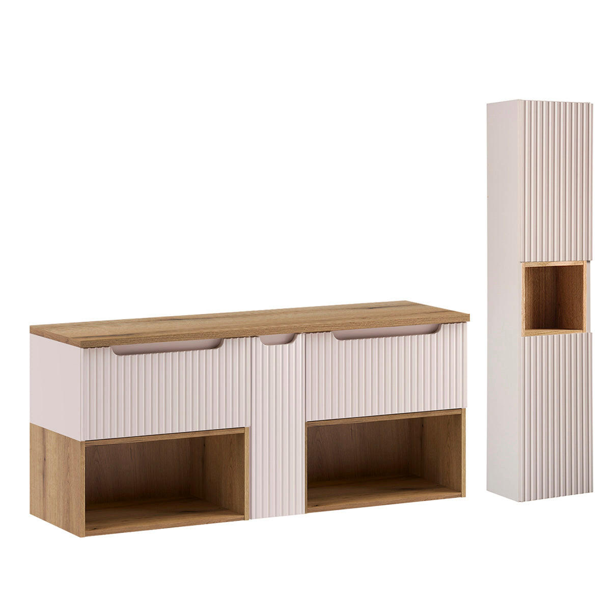 SKŘÍŇKA POD UMYVADLO 140.4cm Riva 2er-Set Kašmír - béžová, kompozitní dřevo (140.4/60/40cm) - Petits-meubles