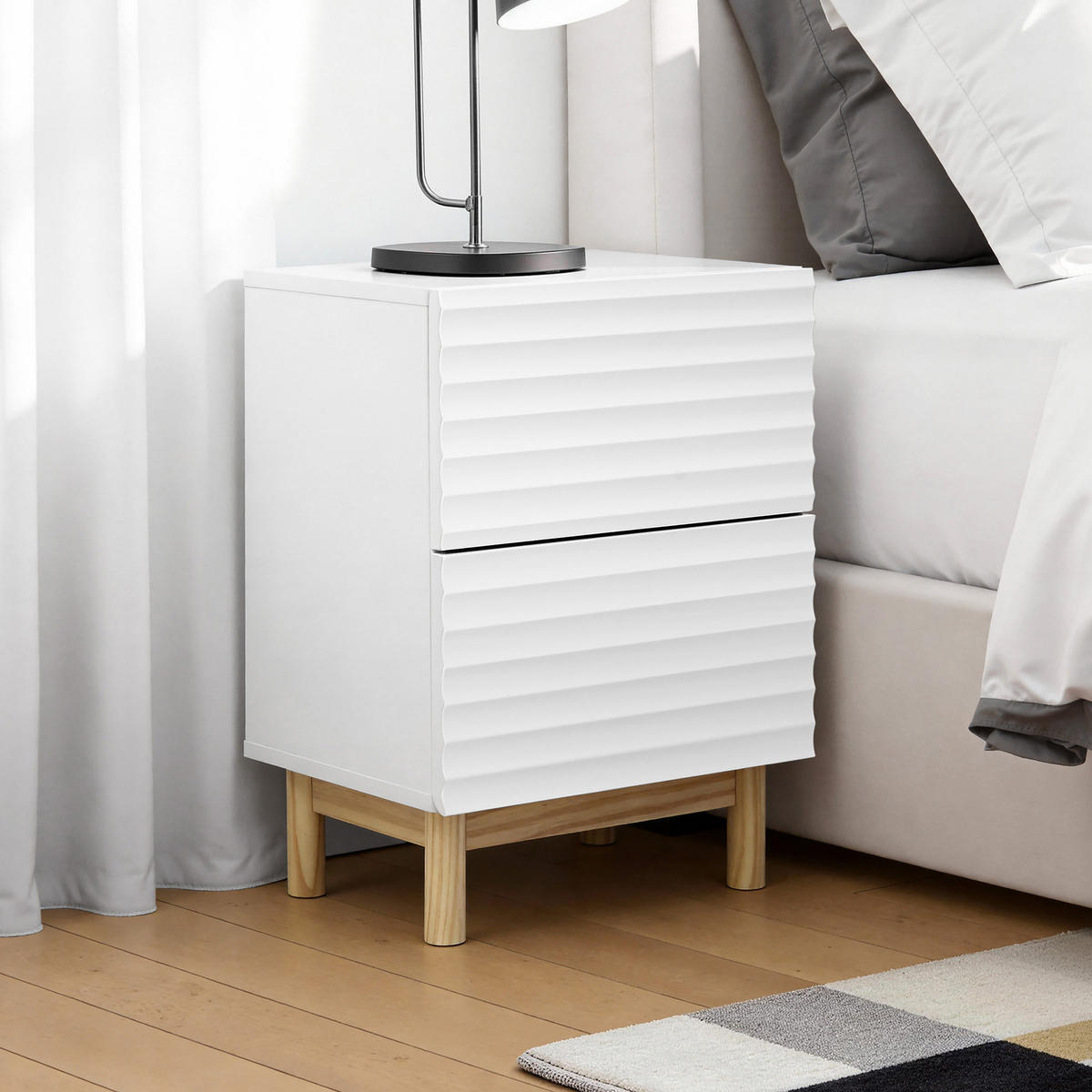 NACHTTISCH Weiß mit 2 Schubladen | B40 x T30 x H55 cm - Weiß, Holz/Holzwerkstoff (40/50/30cm) - Hometopia