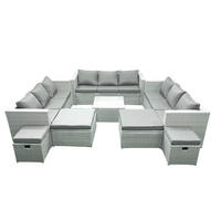 GARTENMÖBELSET mit 3-SITZER SOFA,COUCHTISCH Polyrattan Hellgrau-Mix 13-Sitzer - Hellgrau/Grau, Glas/Kunststoff - Fimous