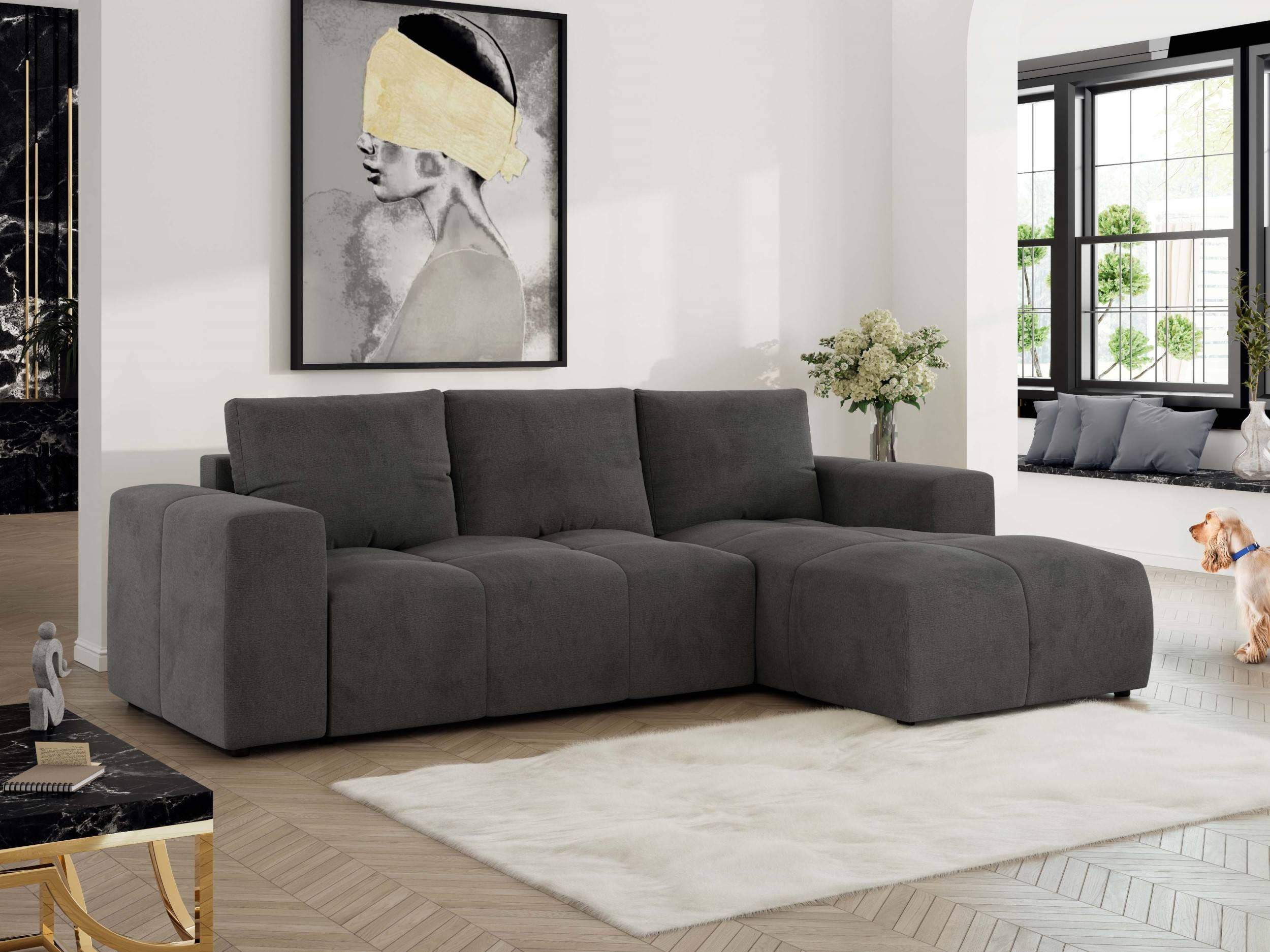 ECKSOFA MONIVA Dunkelgrau Velvet - Rechts - Dunkelgrau/Schwarz, Textil (266/164cm) - MKS