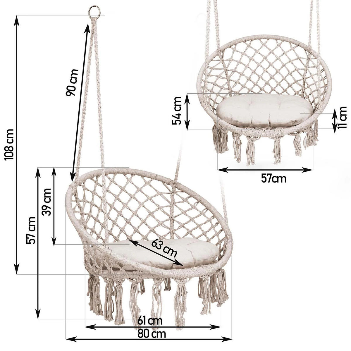 HÄNGESESSEL für den Garten BOHO Schaukel beige - Beige, Metall (80/39/63cm)