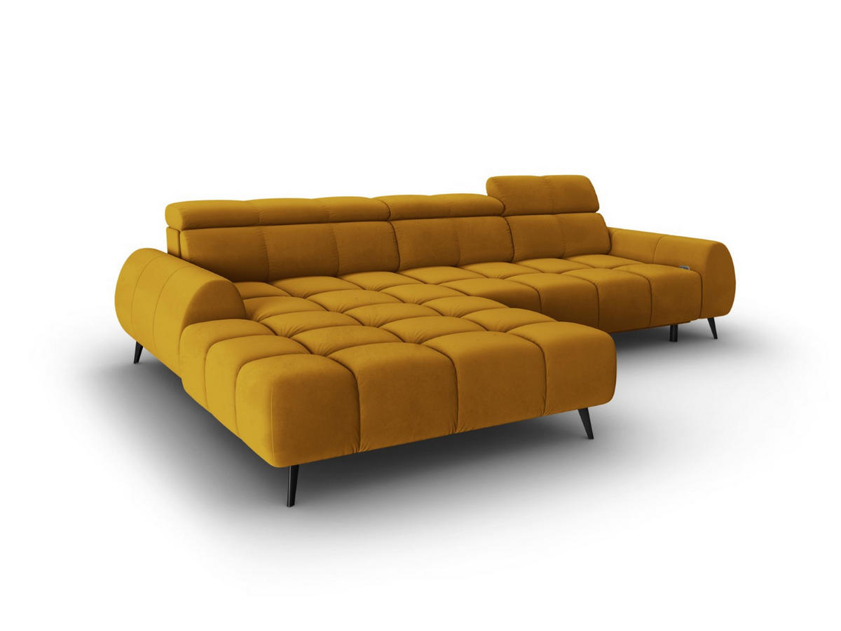 ELEKTRISCHES-ECKSOFA links Alyse aus Samt gelb 5 Sitzplätze - Gelb, Textil (188/295cm) - Micadoni