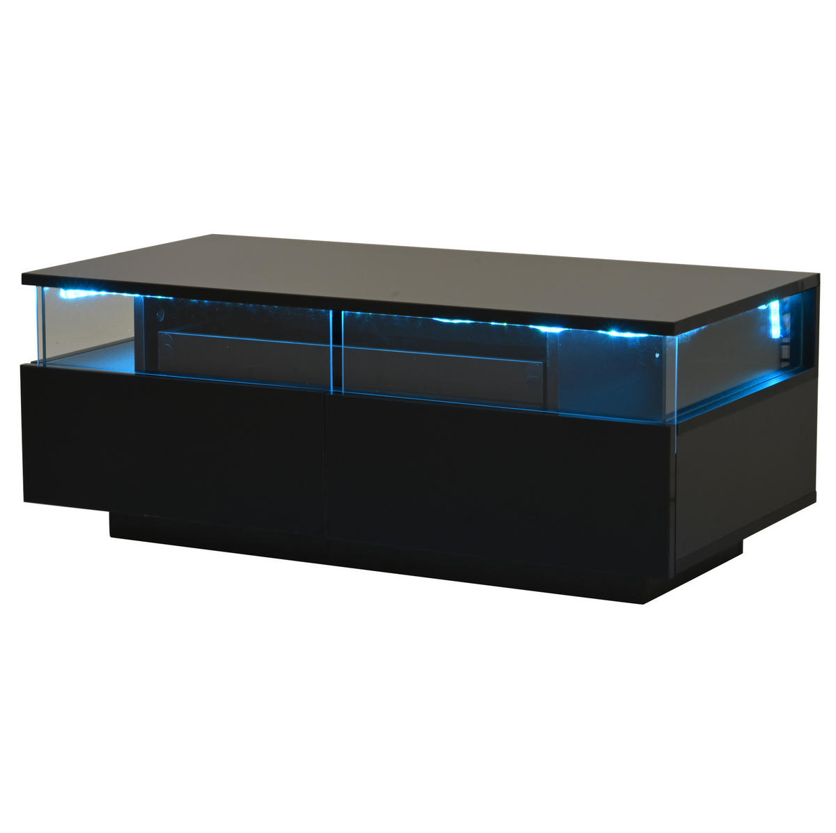 KLUBSKA miza, 90/45/35,5 cm črna, visok sijaj z LED in 2 predaloma - črna, leseni material (90/45/35.5cm) - BEAOK