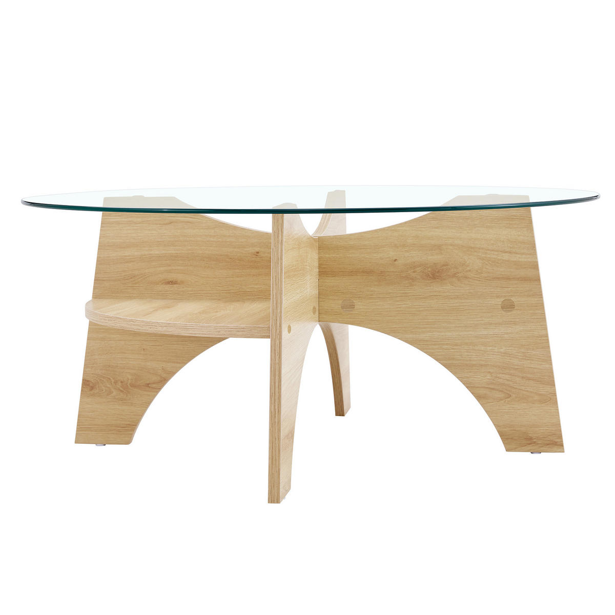COUCHTISCH 80/80/36 cm transparent naturholzfarben aus Holzwerkstoff und Sicherheitsglas mit fächerförmigem Gestell - Naturfarben, Holzwerkstoff (80/80/36cm) - OKWISH
