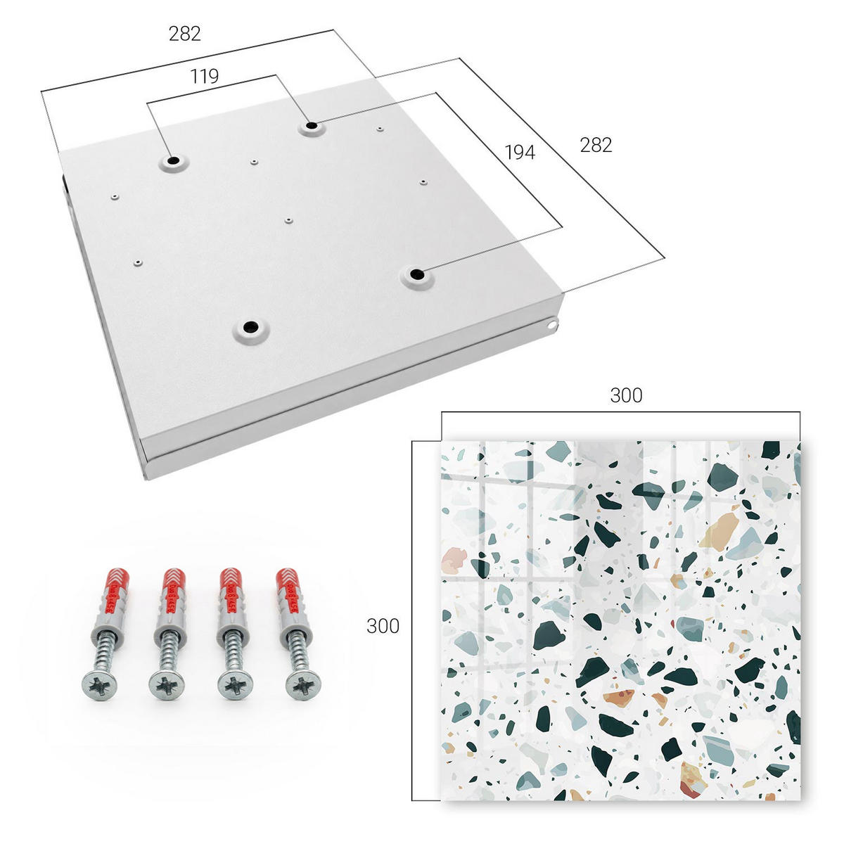SCHLÜSSELBOX Weiß 30x30 cm – Türöffnung nach rechts - Bunte Kieselsteine - Grün, Metall (30/30/5cm) - TULUP