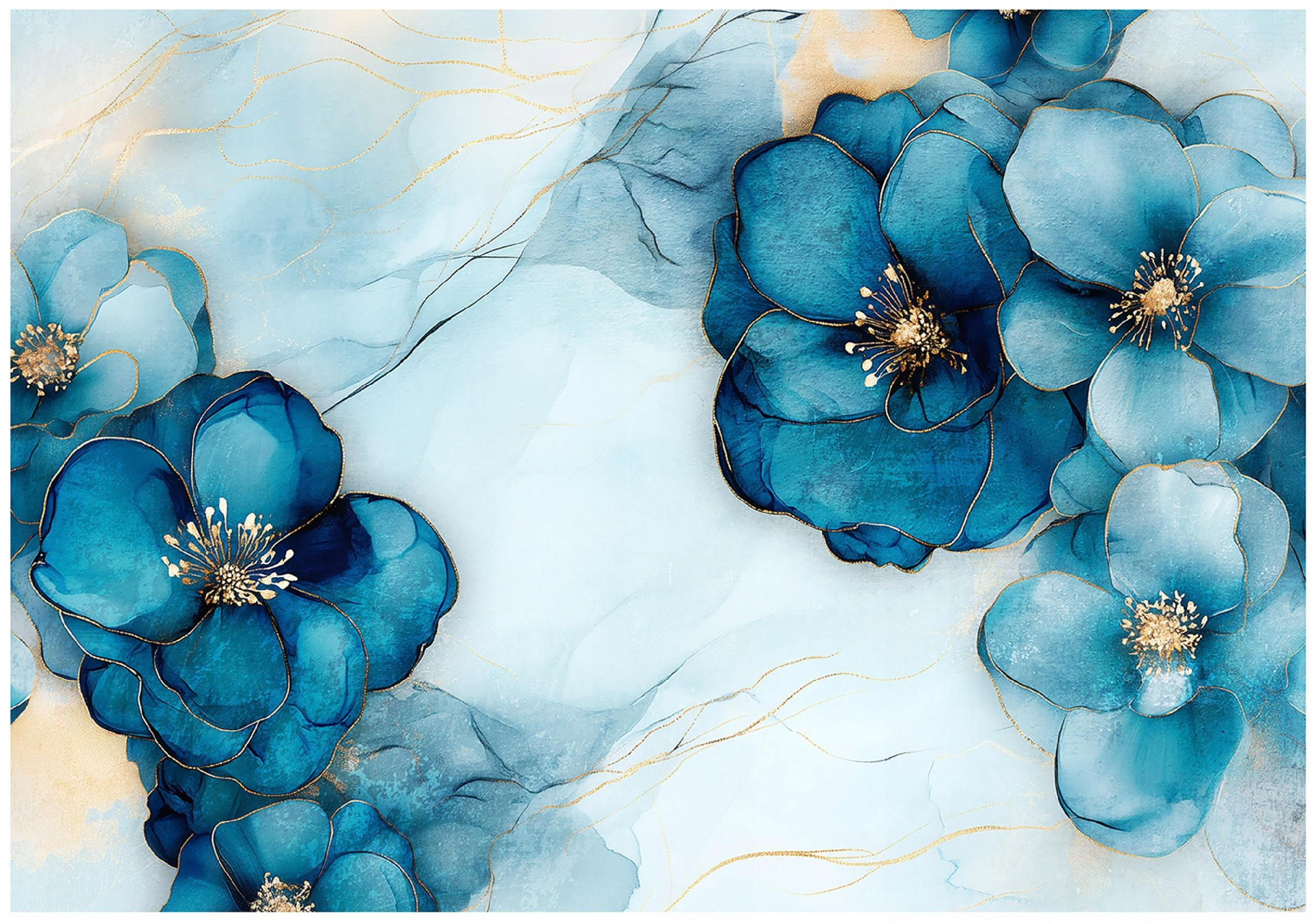 FOTOTAPETE Marmor Blumen Blau 416x254 cm - Multicolor, Papier (416/254cm) - Wallarena