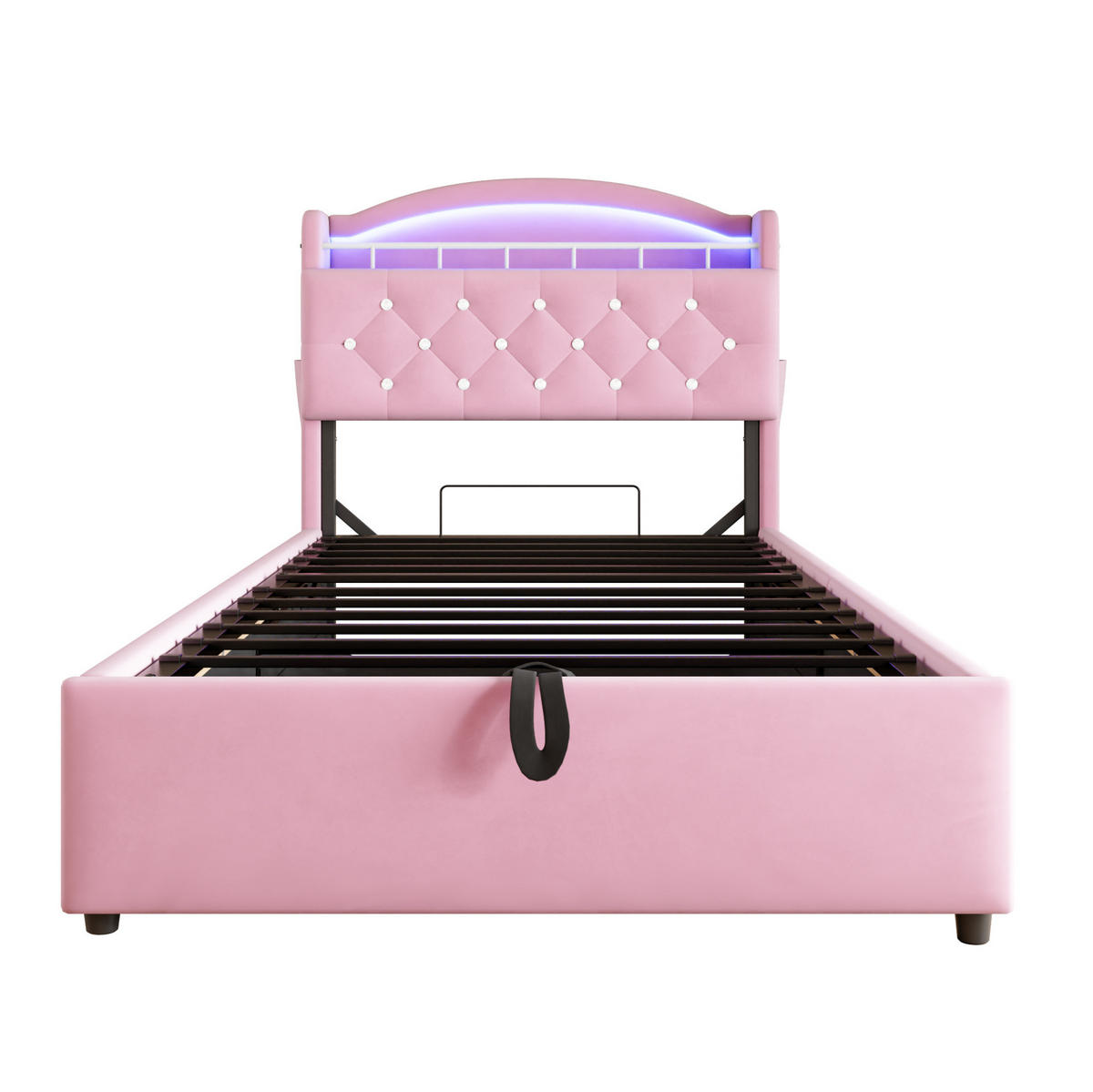 SAMT-POLSTERBETT 90/200 cm mit Bettkasten, LED und USB in Rosa - Pink, Textil (90/200cm) - BEAOK