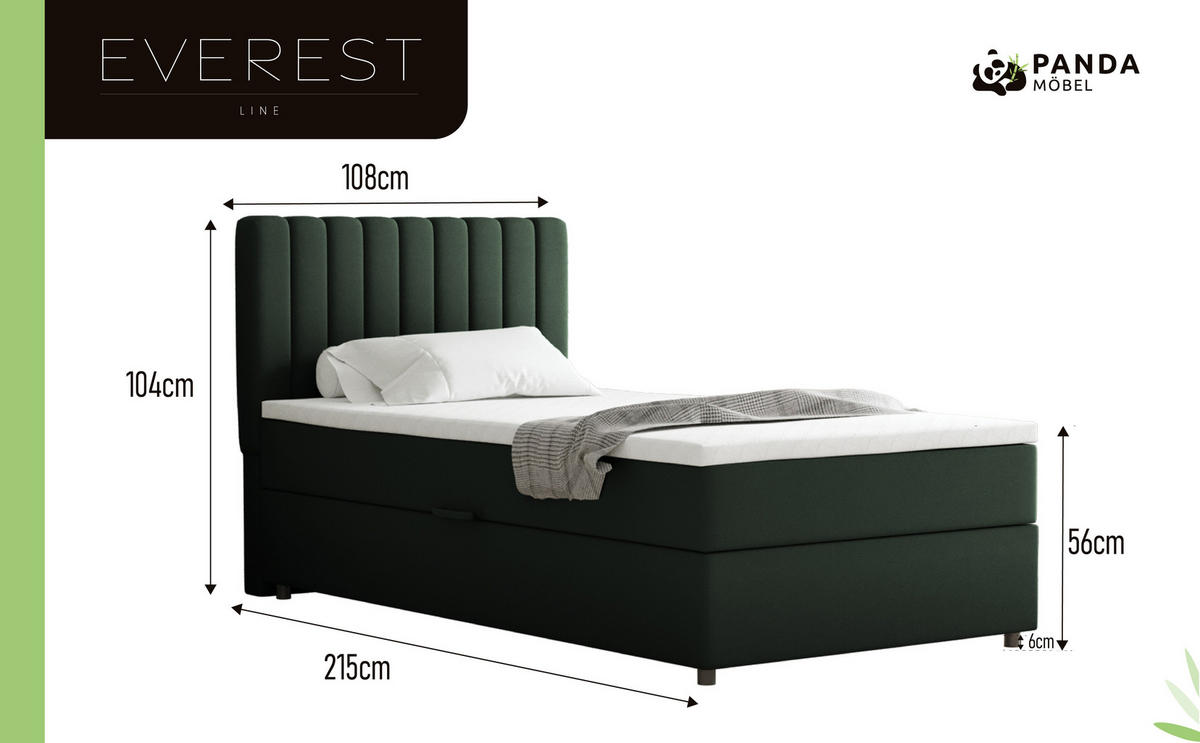 BOXBETT Everest 100 x 200 cm Einzelbett mit hochwertiger Bonell-Matratze und Topper - Grün, Holz (100/200cm) - Panda Möbel