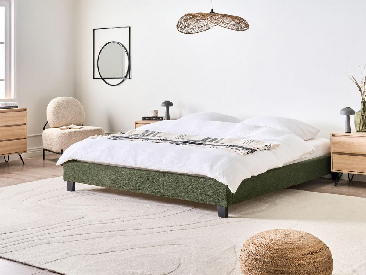 BETT 180/200 cm Dunkelgrün Roanne - Dunkelgrün/Braun, Textil (180/200cm) - Beliani