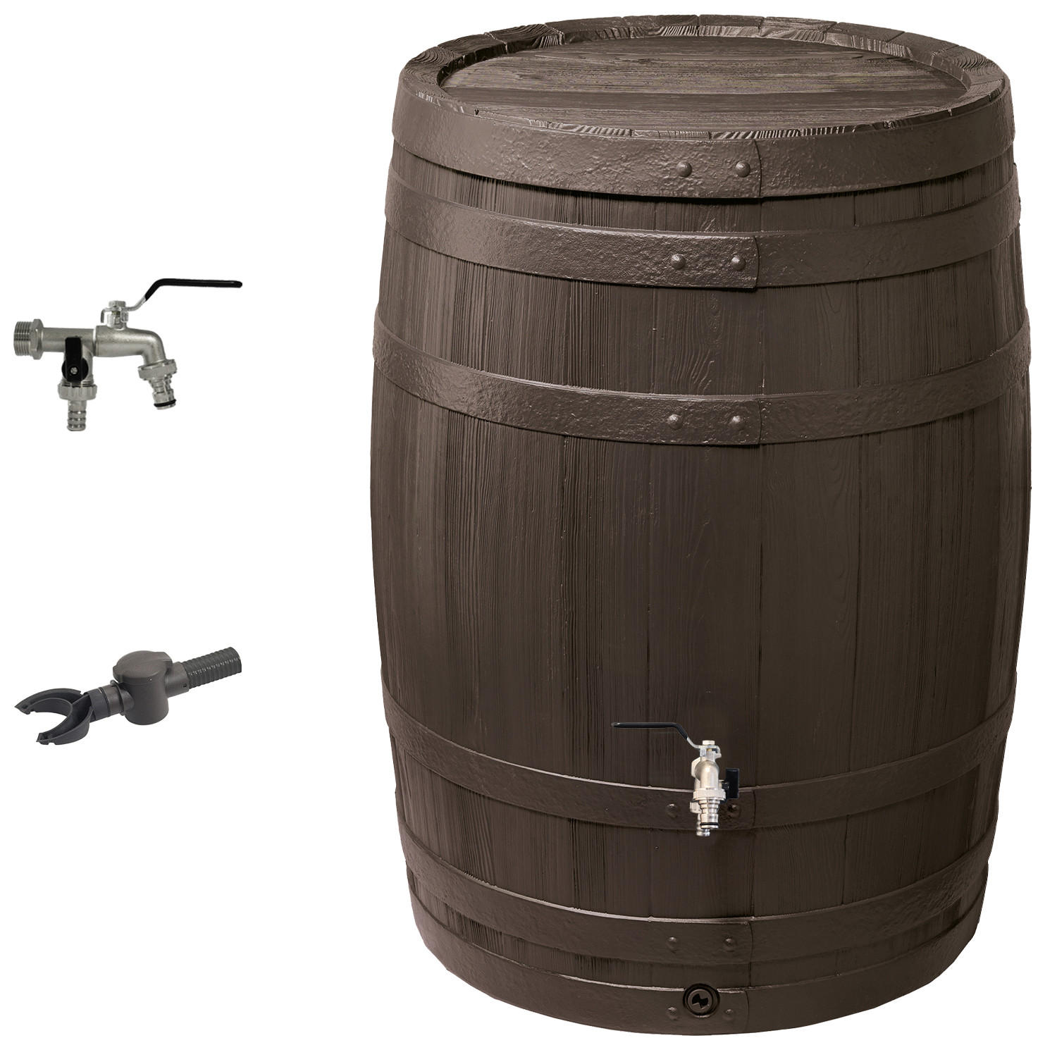 REGENTONNE Komplett-Set 420 L, braun inkl. Chrom-Doppelauslaufhahn und Fallrohranschluss - Braun, Kunststoff (78/105/80cm) - GARANTIA