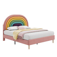 POLSTERBETT 140/200 cm mit Lattenrost, höhenverstellbarem Regenbogen-Kopfteil aus Samt, Rosa - Rosa, Textil (140/200cm) - Redom