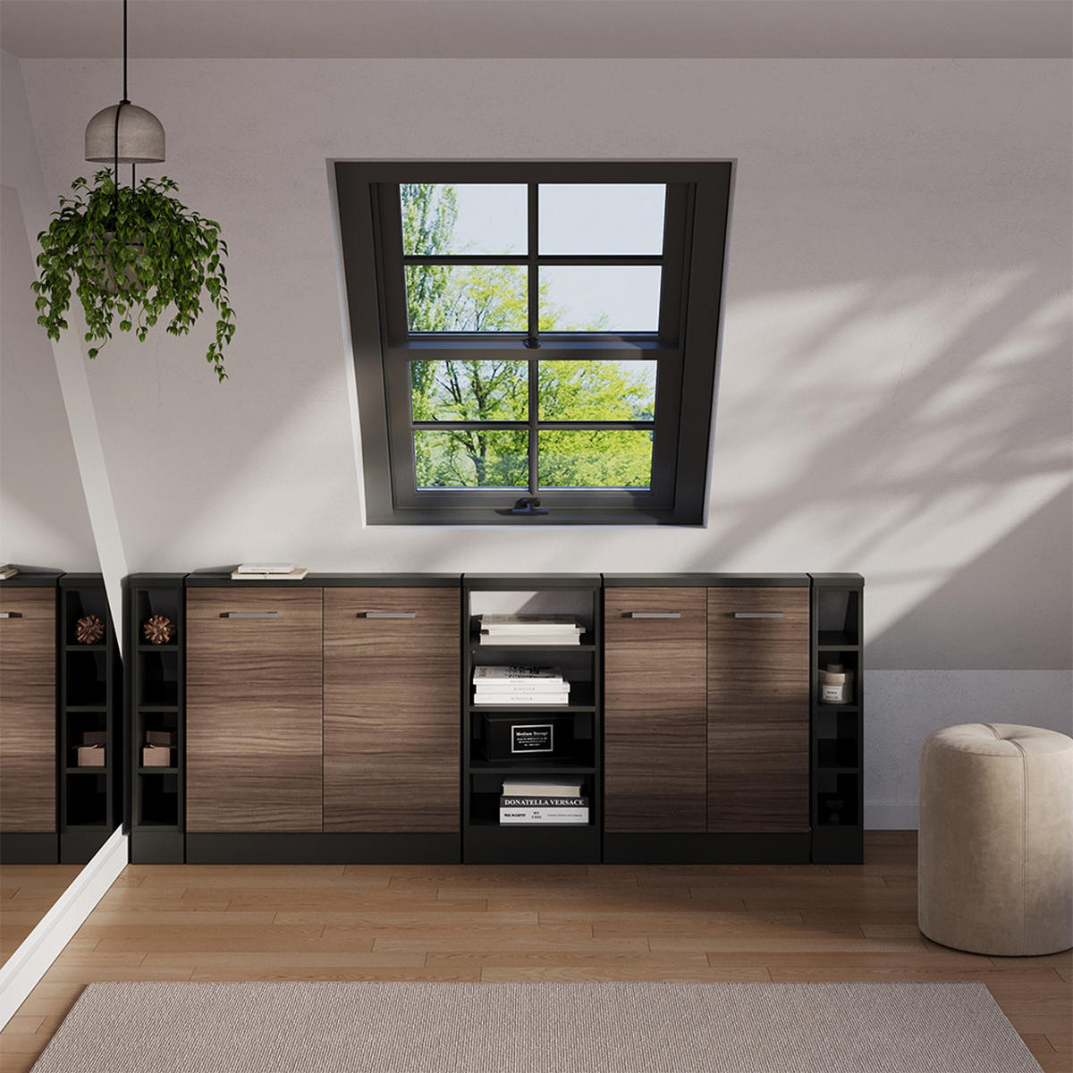 ŠATNÍ SESTAVA PRO ŠIKMÉ STŘECHY Rion Ušlechtilá šedá/antracitová - šedá, kompozitní dřevo (210/81.6/46cm) - Vicco