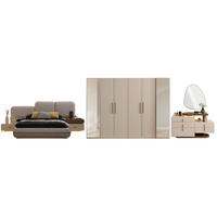 BETTANLAGE Valenica Typ-1 Bett mit Kopfteil 2 Nachttischen Kommode und Kleiderschrank - Beige, Holzwerkstoff (160/200cm)