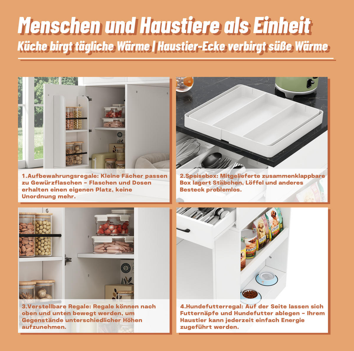 KÜCHENINSEL 120/90/60 cm Weiß aus Holzwerkstoff mit 3 Schubladen - Weiß, Holzwerkstoff (60/90/120cm) - OKMYHOME