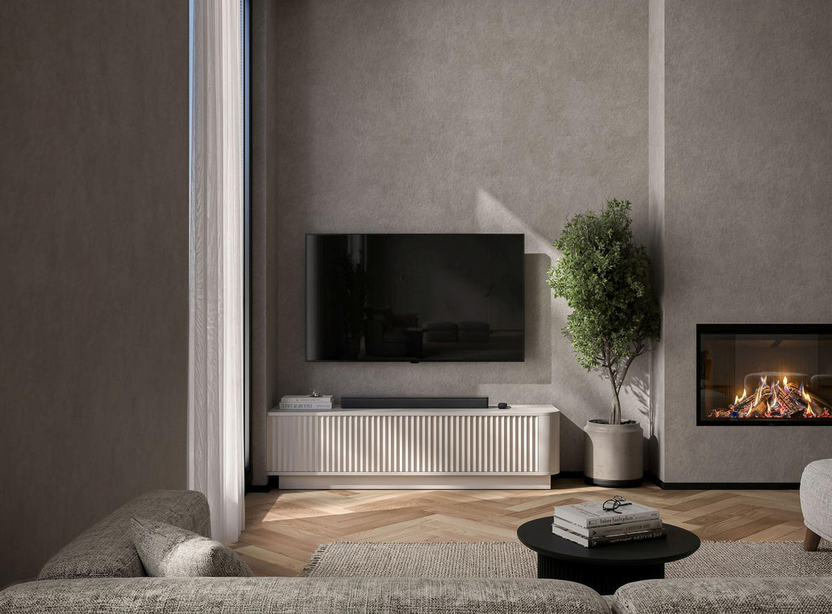 TV stolek Aurora kašmírový matný 140 cm s podstavcem - kašmírová, kompozitní dřevo (140/37/35cm) - Meble Lindner