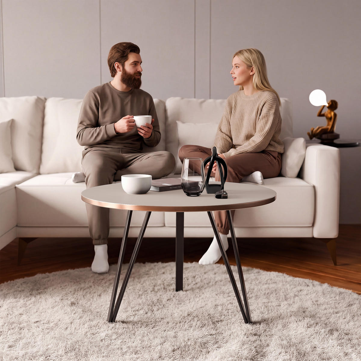 COUCHTISCH RIO mit goldener Kante – Kaschmir - Kaschmir, Holzwerkstoff (67/67/45cm) - Idohome